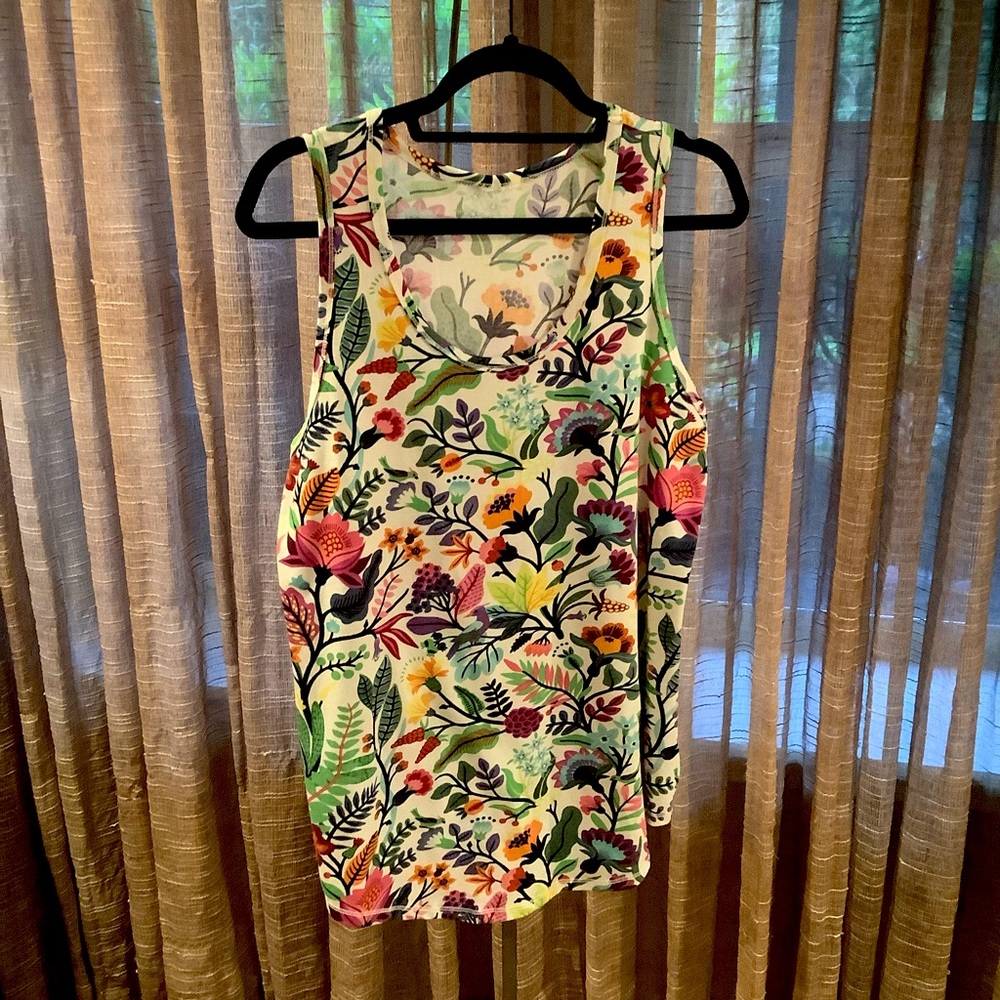 Multi color Floral Sleeveless tank Top L soft tee shirt knit